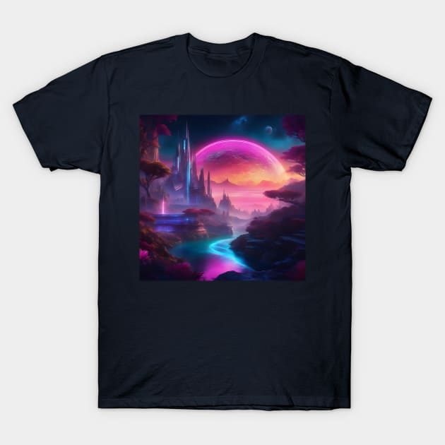 Futuristic Neon World T-Shirt by PurplePeacock